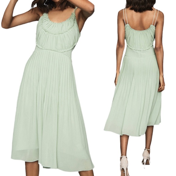 Reiss Dresses & Skirts - REISS Thora Pleated Midi Dress Pale Green Chiffon 10
